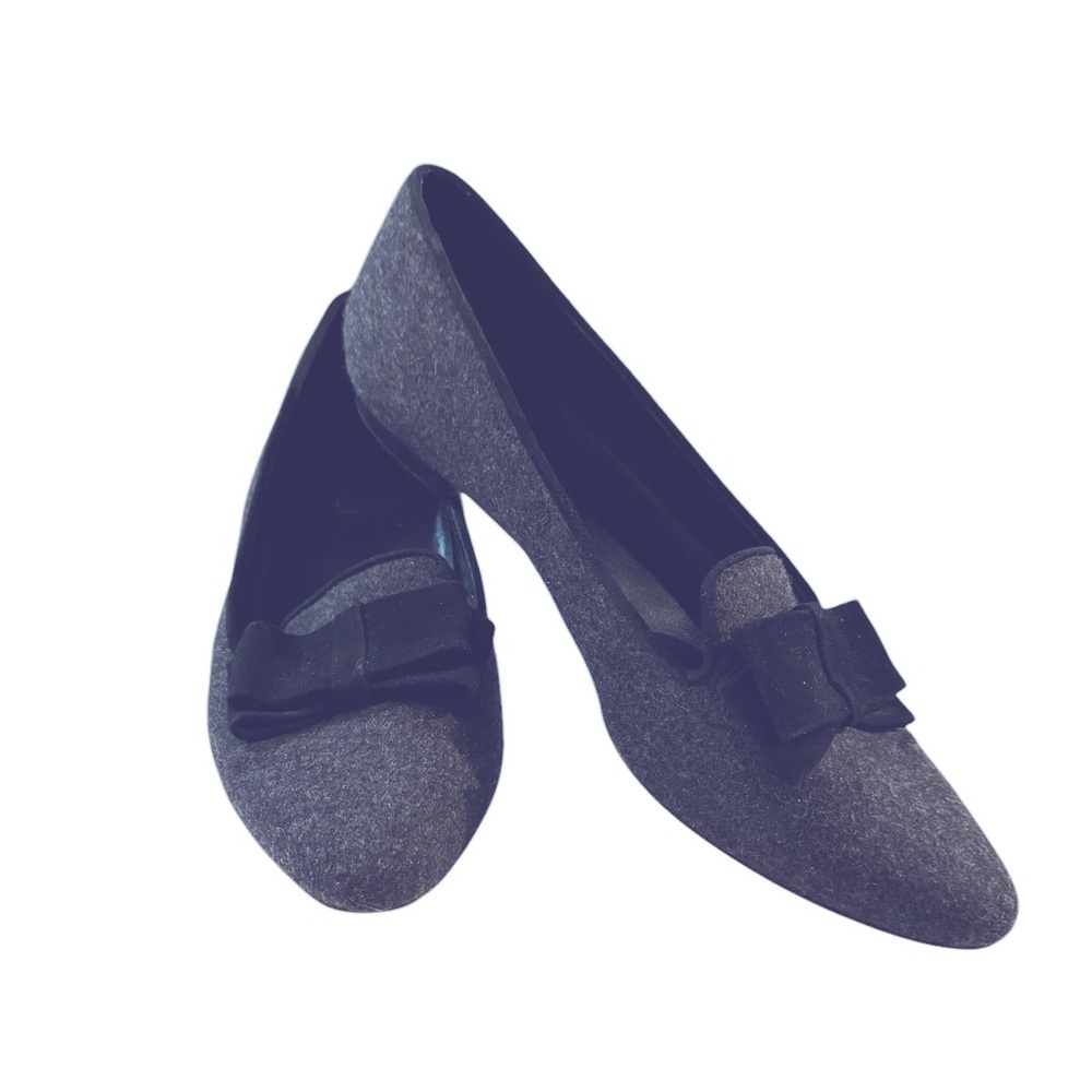 Vaneli Womens Gray Fabric Black Bow Loafers Shoes Size 7.5